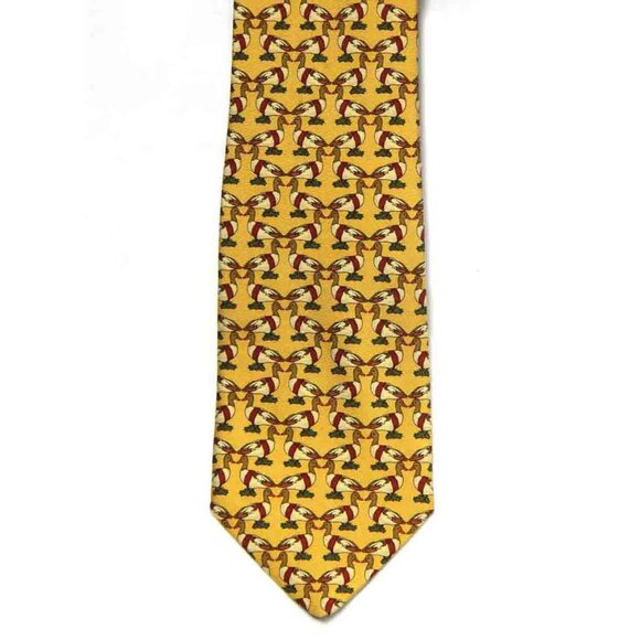 Brooks Brothers Silk Tie Golden Yellow Ducks Pattern Men's - Picture 2 of 2